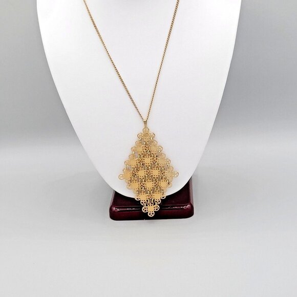 Vintage Sarah Coventry Gold Tone Curb Link Chain Diamond Floral Pendant Necklace - Picture 2 of 6